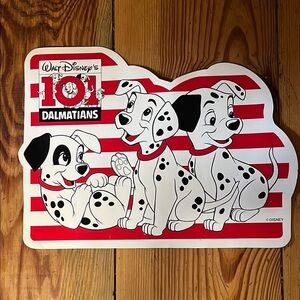 Vintage Walt Disney Vinyl Place Mat 101 Dalmatians PVC Franco 18 x 14 Red White.